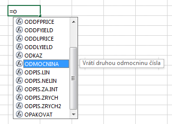 Excel vlozeni funkce rucnim zapisem