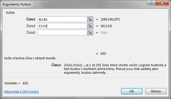 Excel funkce vypocet vice oblasti