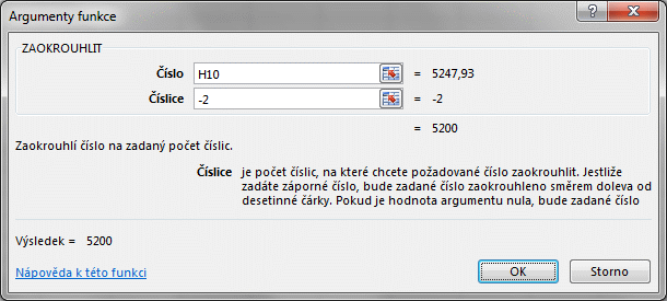 Excel funkce zaokrouhlit