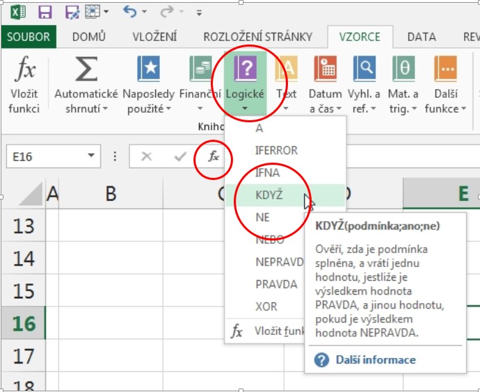 Excel když průvodce funkcí