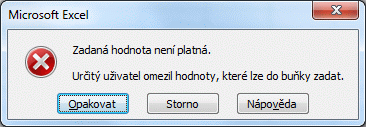 Excel ověření dat univerzální zpráva