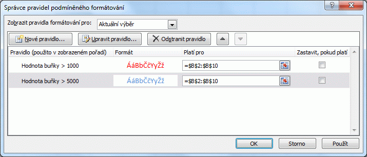eXCEl podmíněné formátování více pravidel