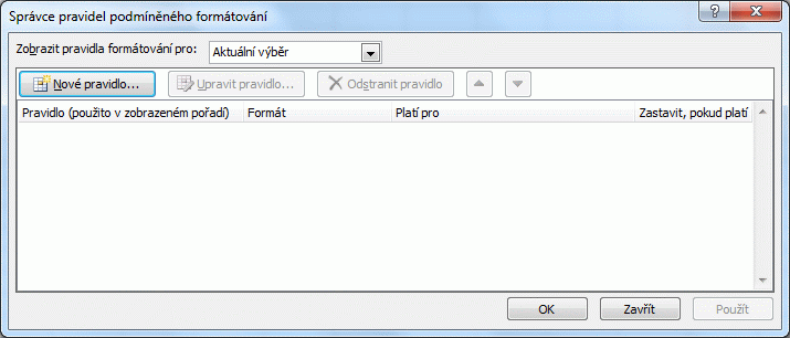 Excel podmíněné formátování správa pravidel