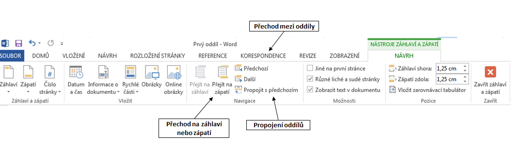 Word nástroje záhlaví