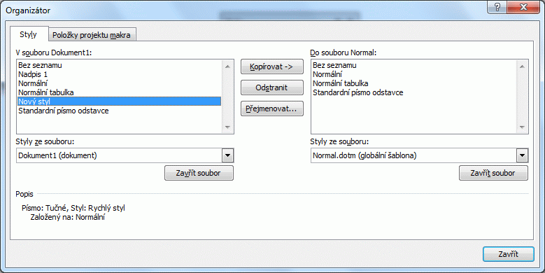 Word styly organizátor